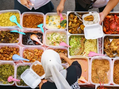 Street food-marked på Borneo i Malaysia