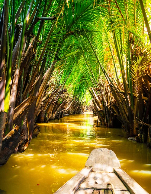 Sejler gennem Mekong-deltaets kanaler i det sydlige Vietnam