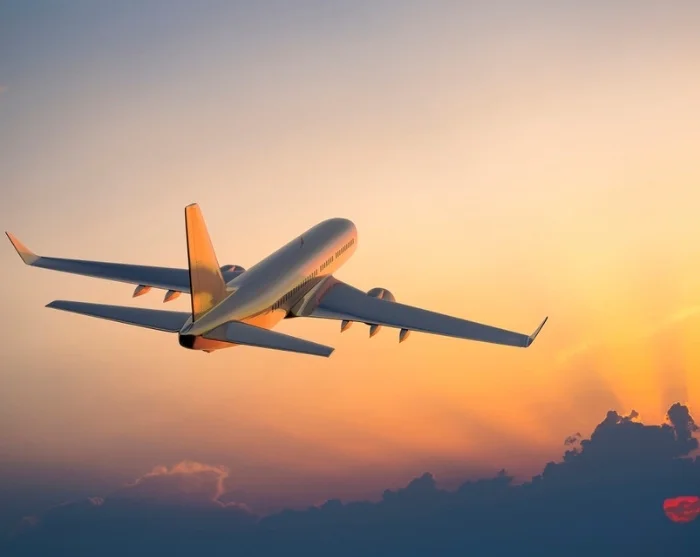 Fly i solnedgangen på vej til Marokko