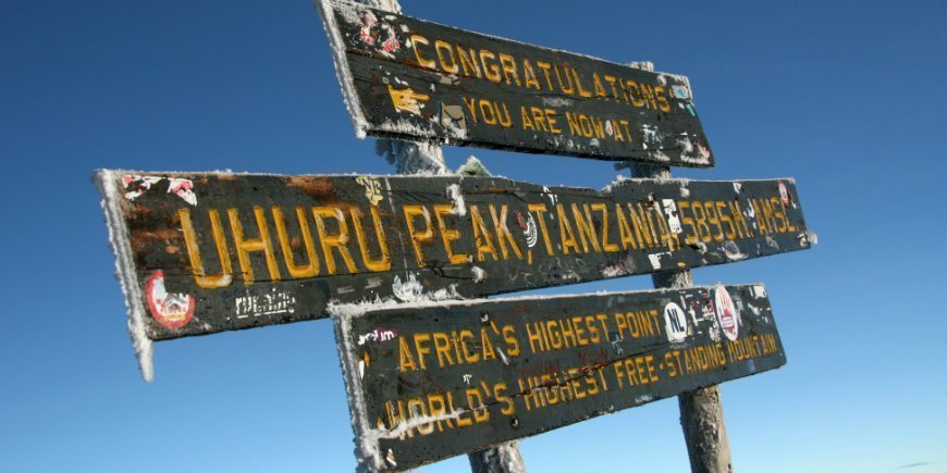 Skilt paa Uhuru Peak