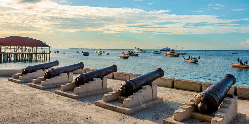 Kanoner på havnefronten i Stone Town på Zanzibar
