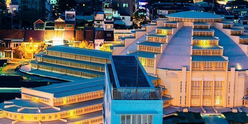 Overbliksbillede over Central Market i Phnom Penh i Vietnam