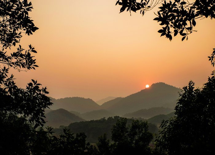 Orange glow of a sunset in Ba Vi