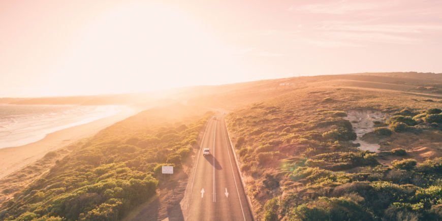 Solnedgang ved Great Ocean Road i sommer