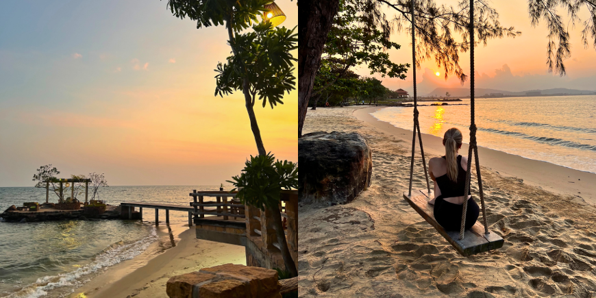 Solnedgang på stranden i Phu Quoc