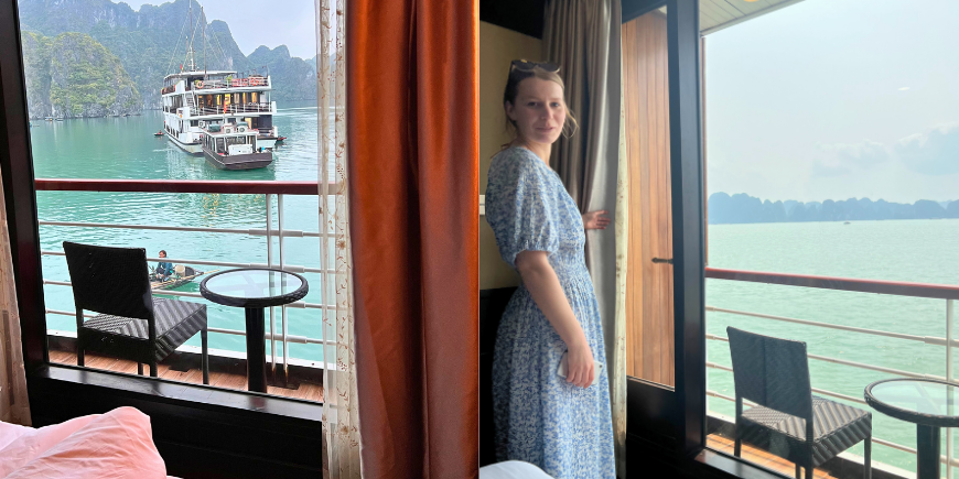 Udsigt fra værelse i krydstogt ved Ha Long Bay