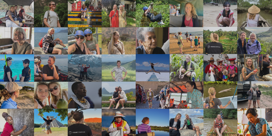 Collage af kvinder fra TourCompass rundt om i verden