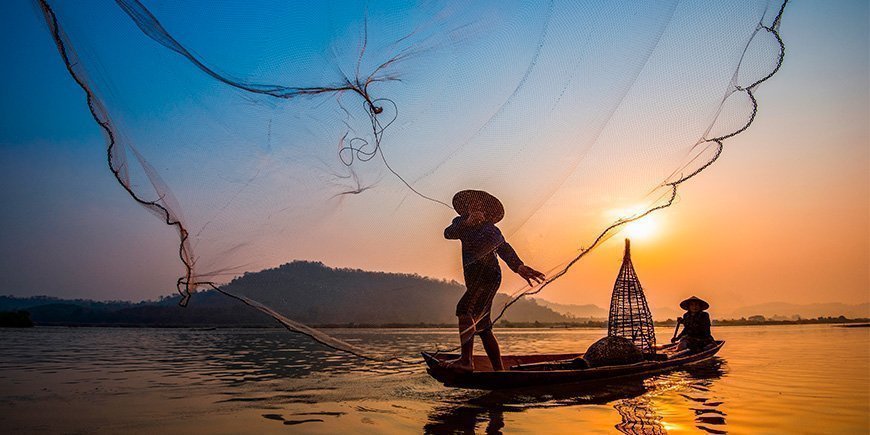 Fisker i Mekong i Vietnam