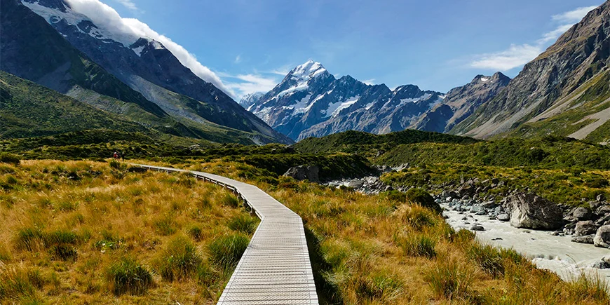 Hooker Valley-stien i Aoraki/Mount Cook Nationalpark i New Zealand