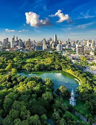 Udsigt over Bangkok fra Lumpini Park, Thailand